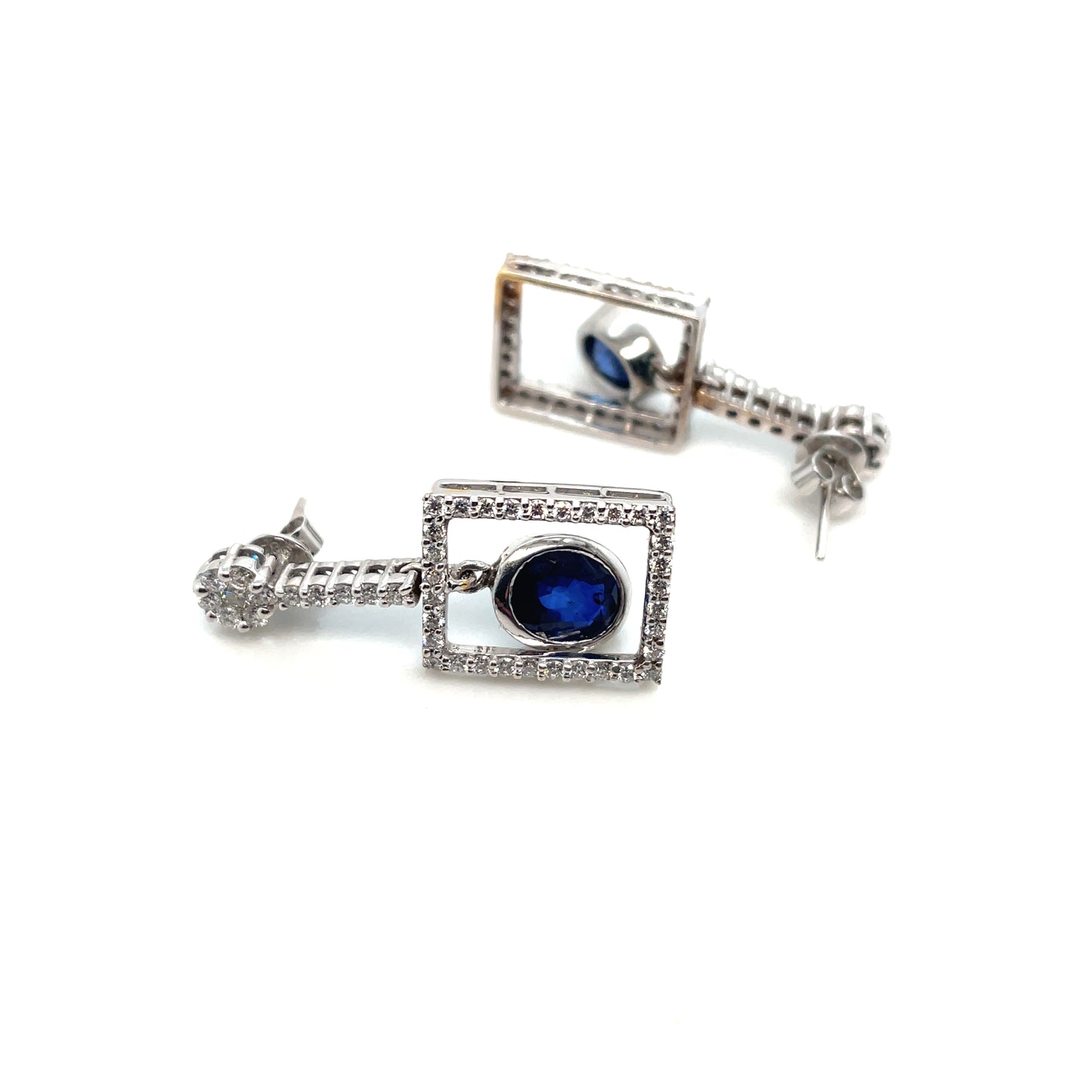 21k Rhodium Plated Sapphire and 2.3 CT TW Diamonds Earrings