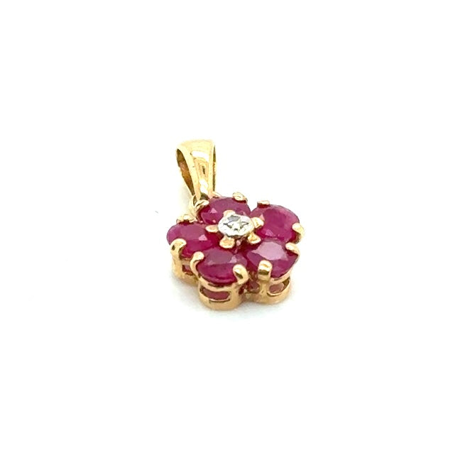 New 14k Yellow Gold Ruby and Diamond Pendant