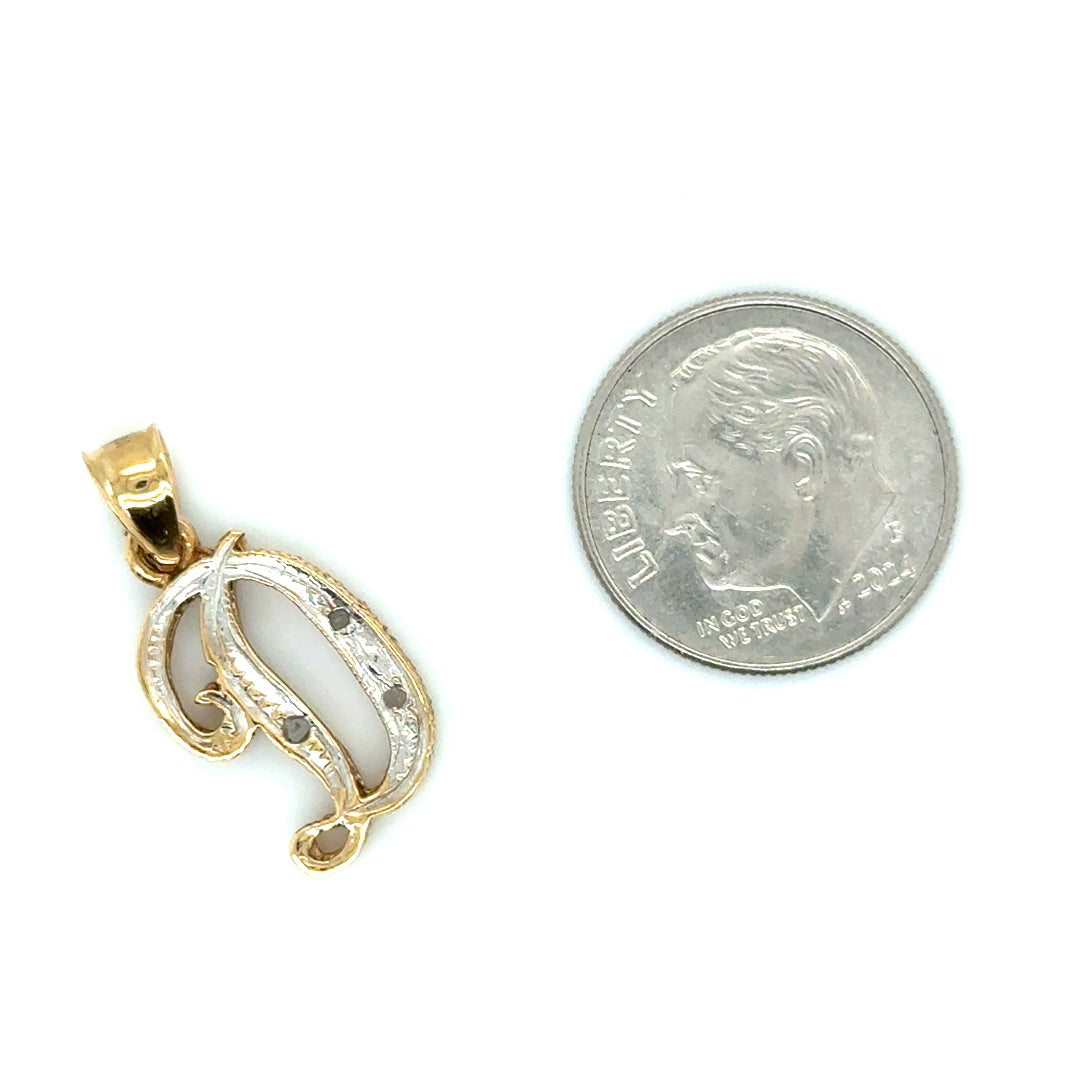 10k Yellow and White Gold Letter “D” Pendant