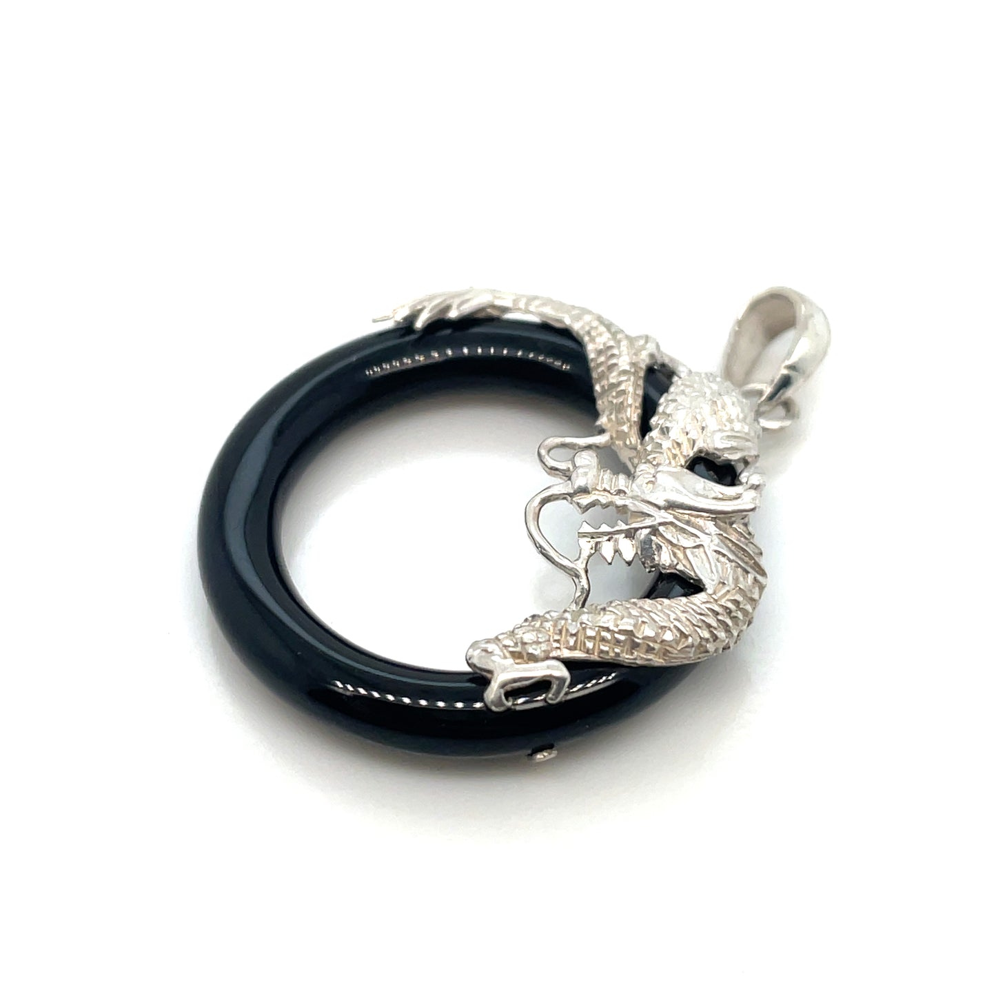 Black Onyx Dragon Jade Pendant in Ring Shape