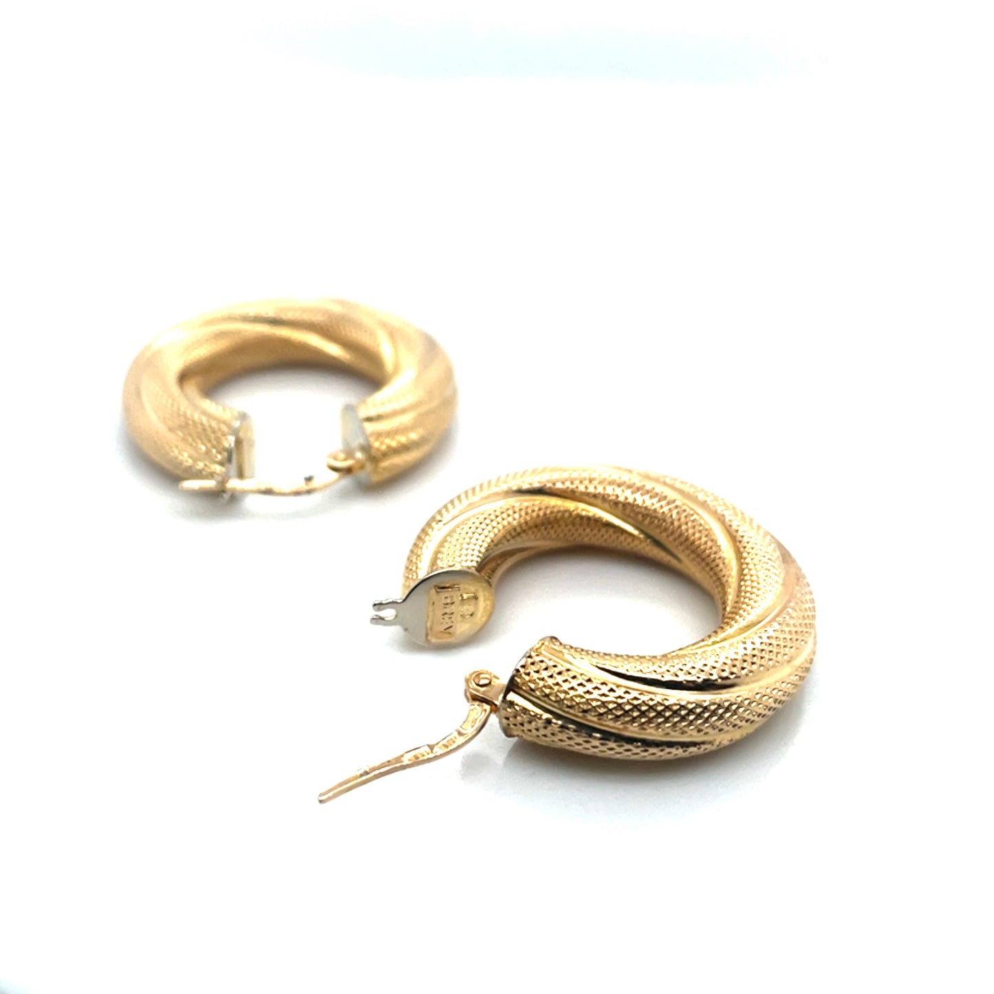 14k Yellow Gold Elegant Textured Hoop Earrings