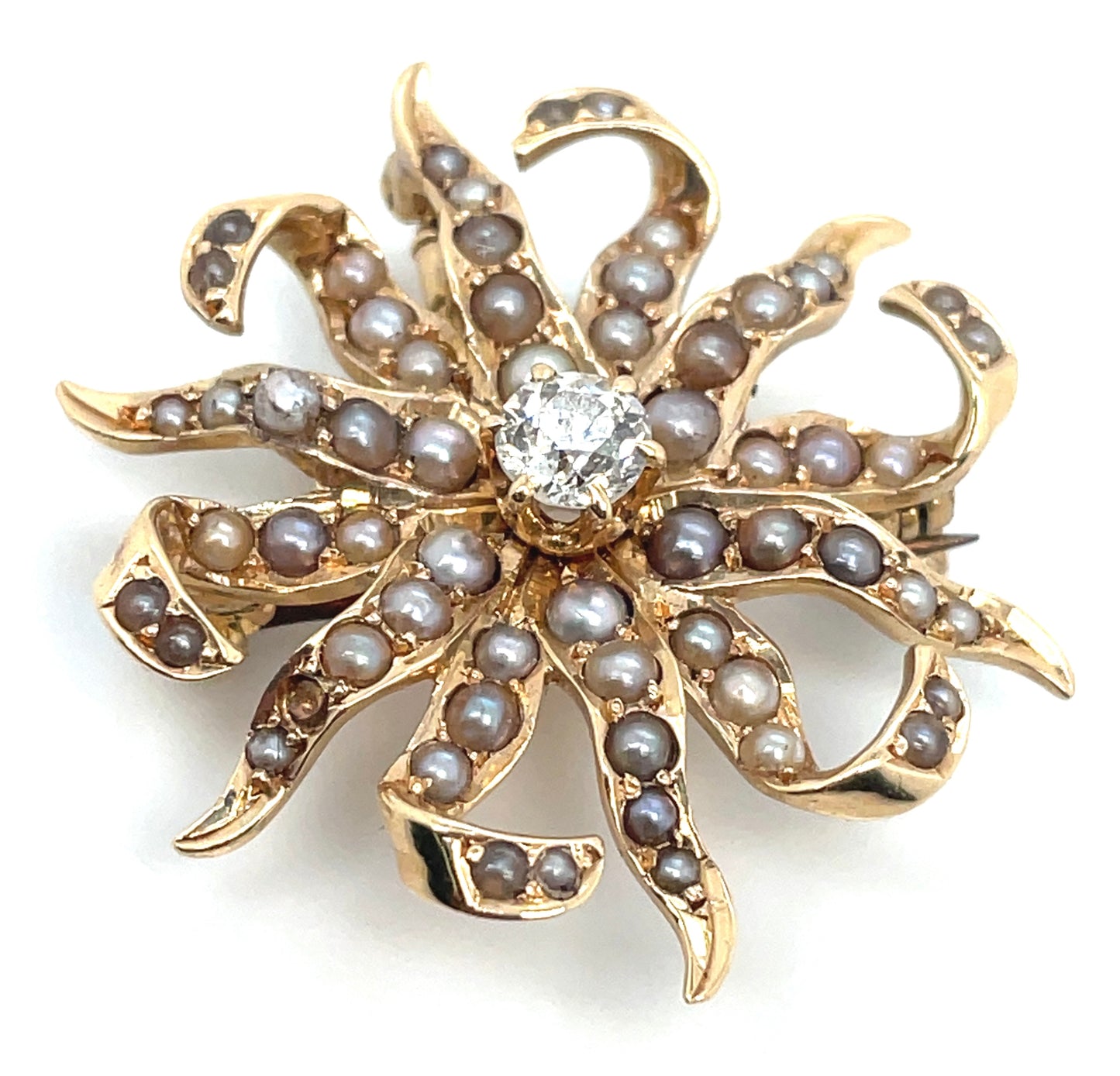 14k Yellow Gold Pearls and Diamonds Pendant and Brooch/Pin or Pendant