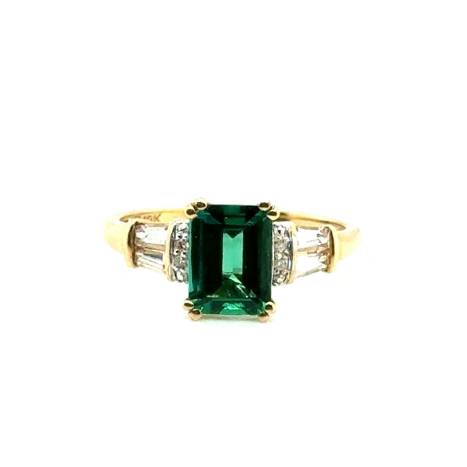 10k Yellow Gold Synthetic Emerald and Diamonds Ring