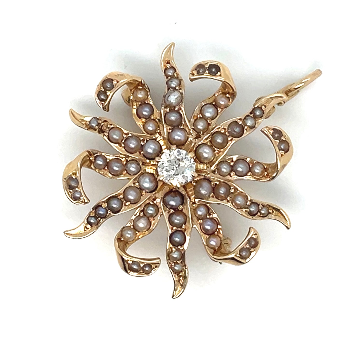 14k Yellow Gold Pearls and Diamonds Pendant and Brooch/Pin or Pendant