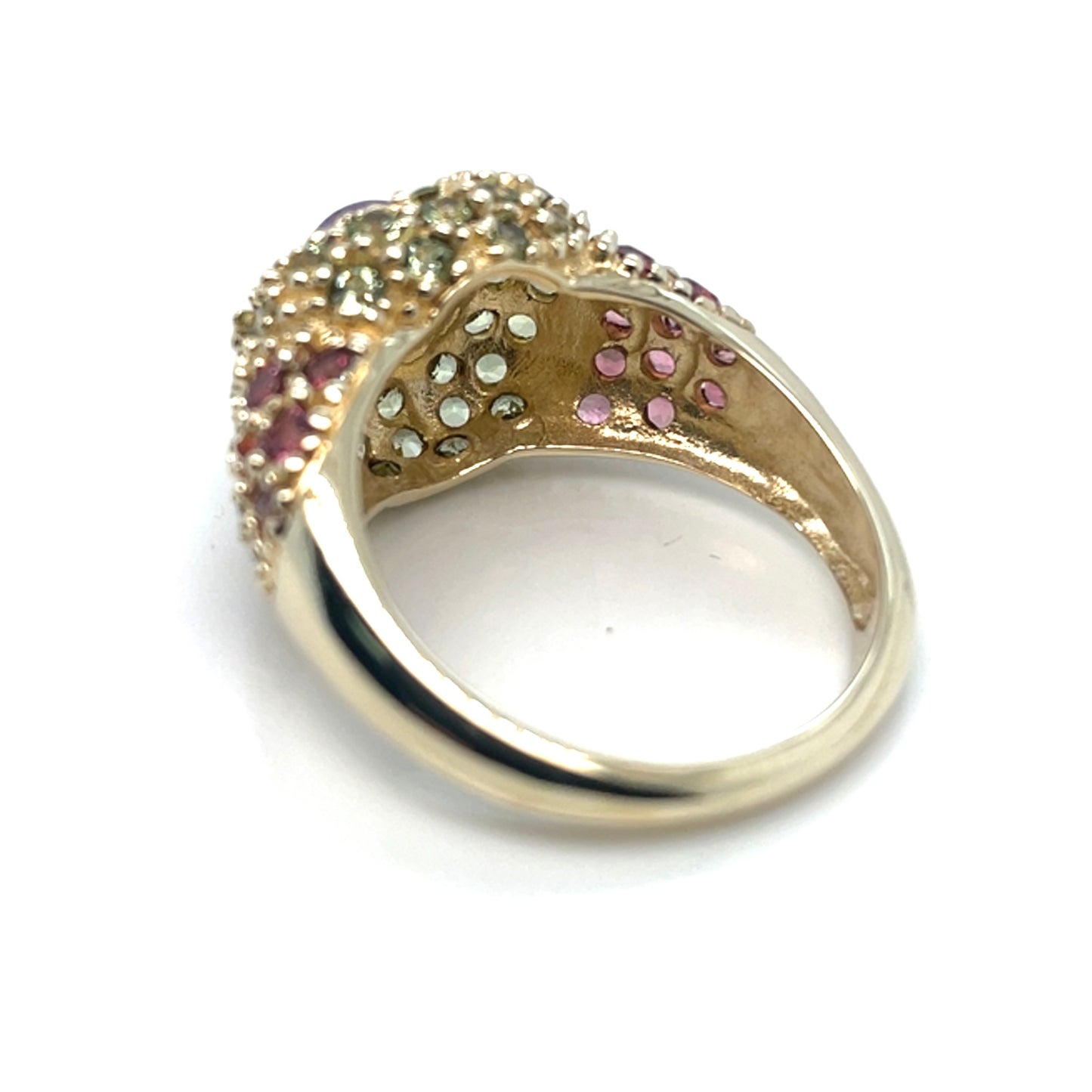 10k Yellow Gold Pink and Green Tourmaline with Purple Amethyst Ring