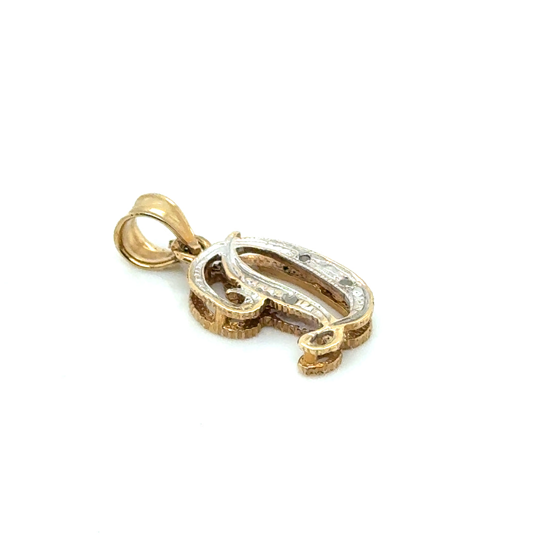 10k Yellow and White Gold Letter “D” Pendant
