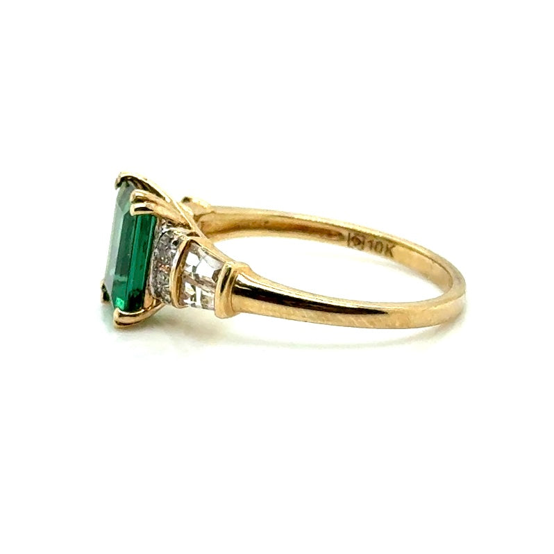 10k Yellow Gold Synthetic Emerald and Diamonds Ring