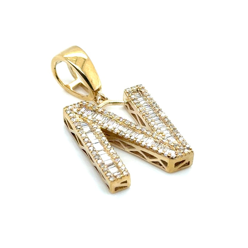 10k Yellow Gold 1.60 CT TW Diamond Letter “N” Pendant