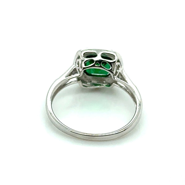 10k White Gold Synthetic Emerald and Diamonds Ring