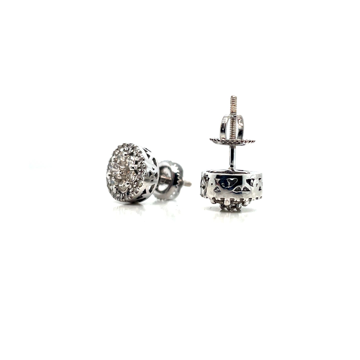 10k White Gold Circle 1 CT TW White Diamonds Earrings