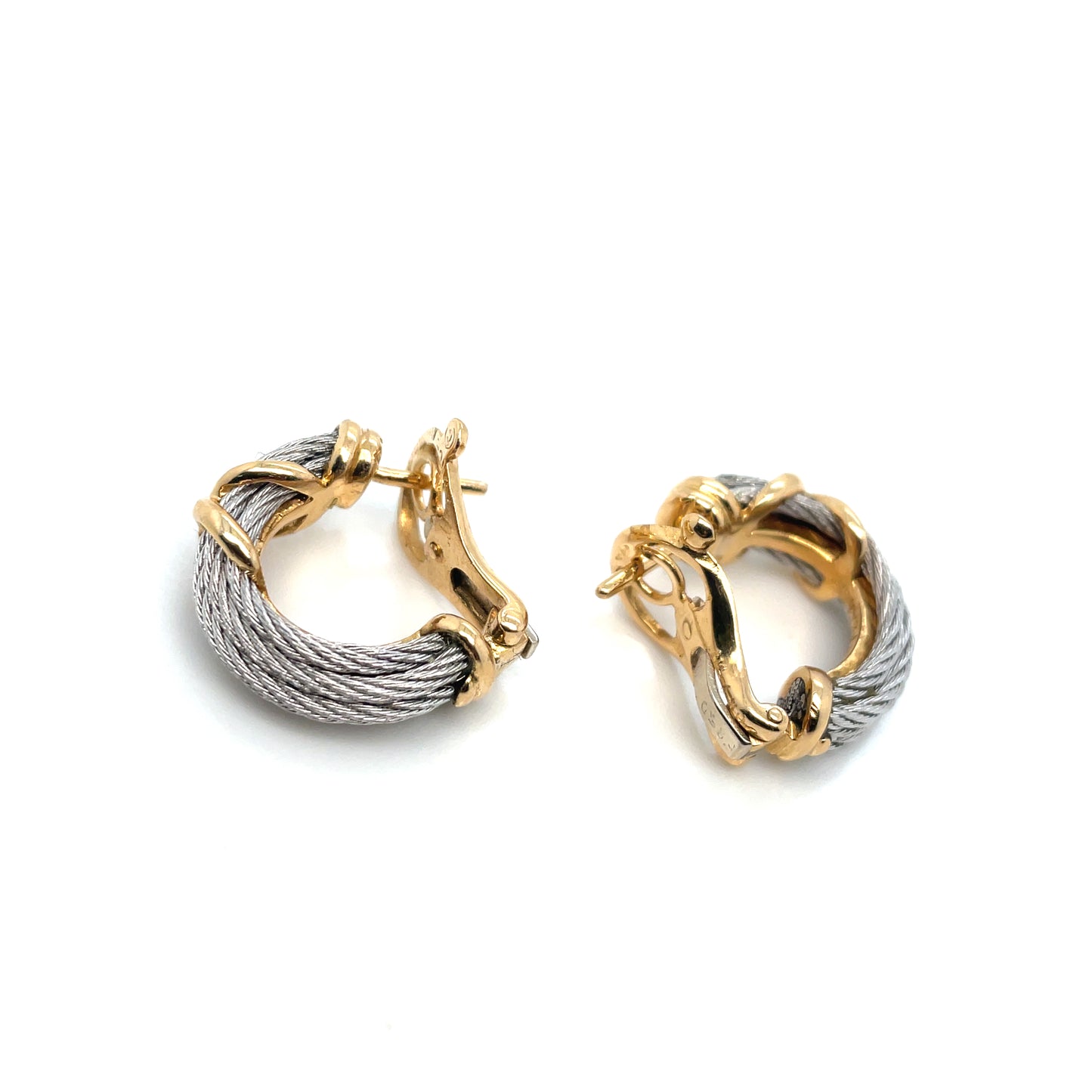 Fred Paris 18k Yellow Gold & Stainless Steel Force 10 Choker Vintage Necklace and Earrings