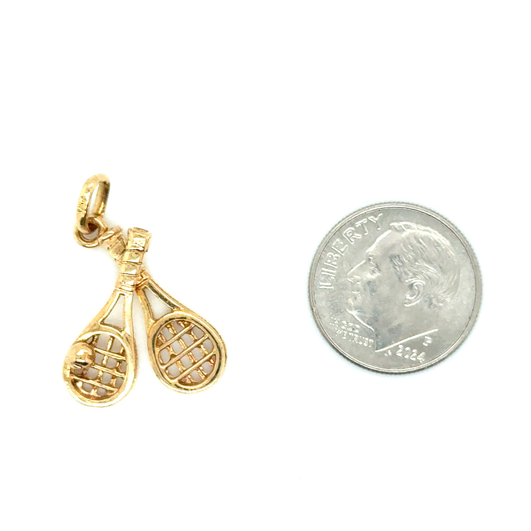 14k Yellow Gold Rackets with Ball Pendant