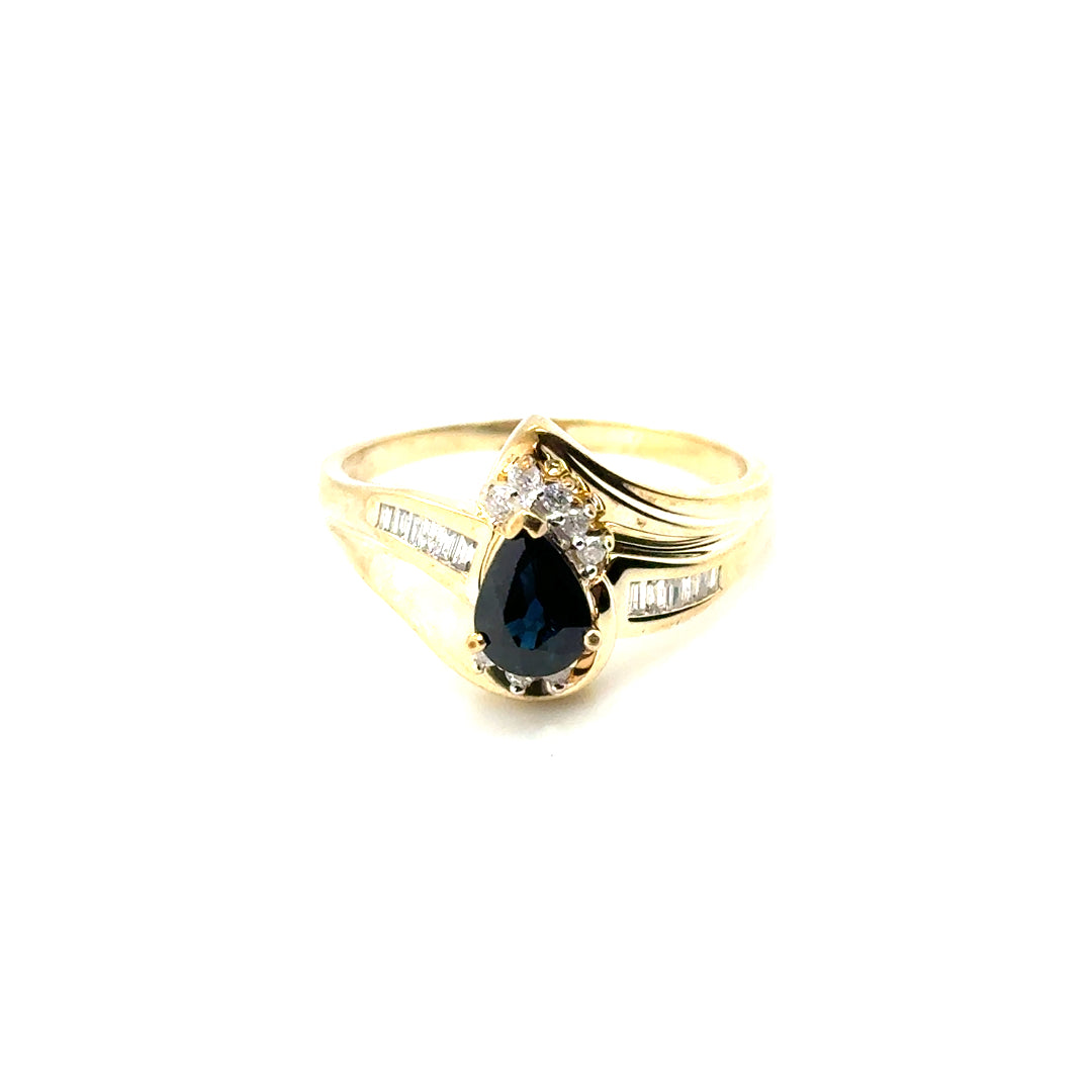 10k Yellow Gold Genuine Sapphire and Diamond Ring