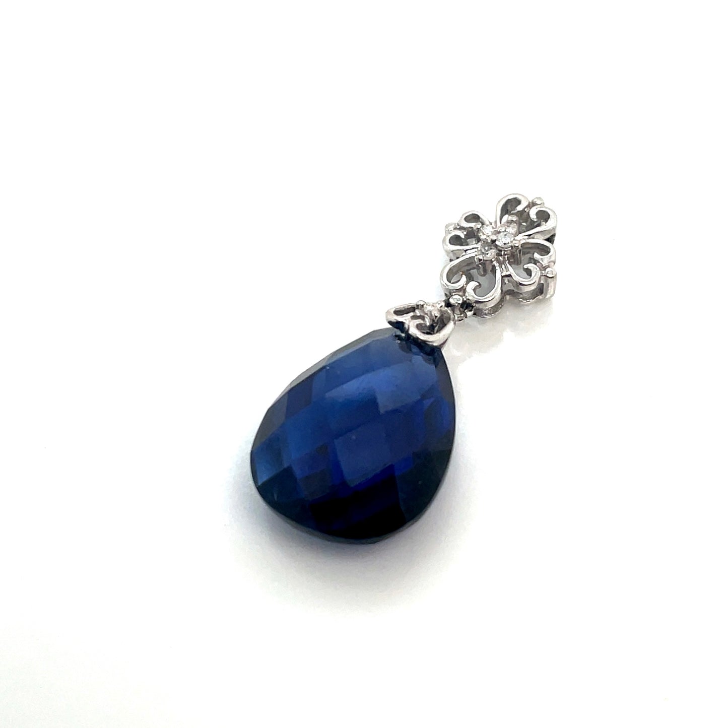 10k White Gold Sapphire Diamond Pendant