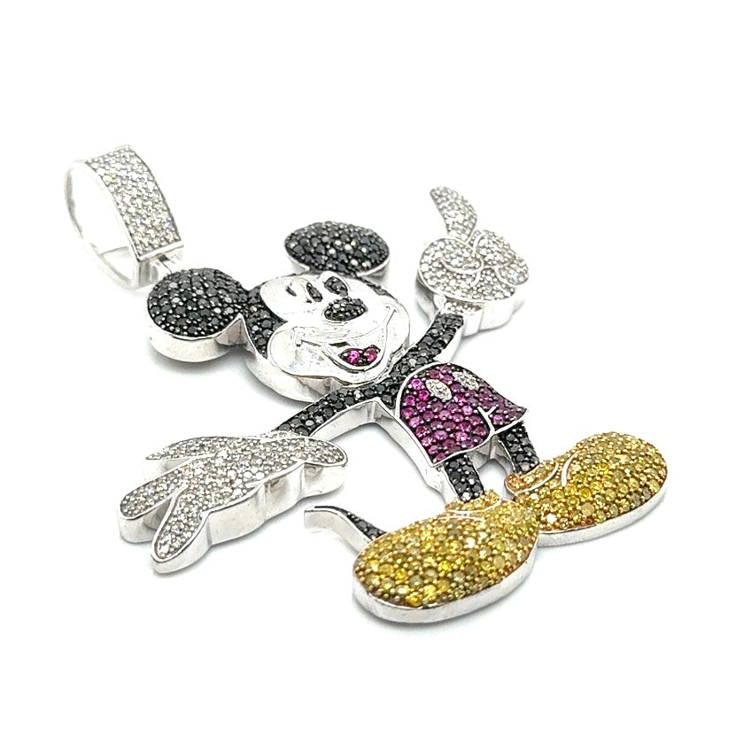 10k White Gold Multi Color 10.5 CT TW Diamonds Mickey Mouse Pendant