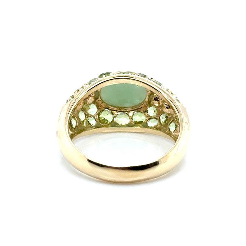 14k Yellow Gold Jade, Pearls and Tourmaline Stones Ring