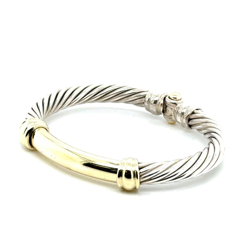 David Yurman 14k Yellow Gold and 0.925 Sterling Silver Metro Cable Bangle