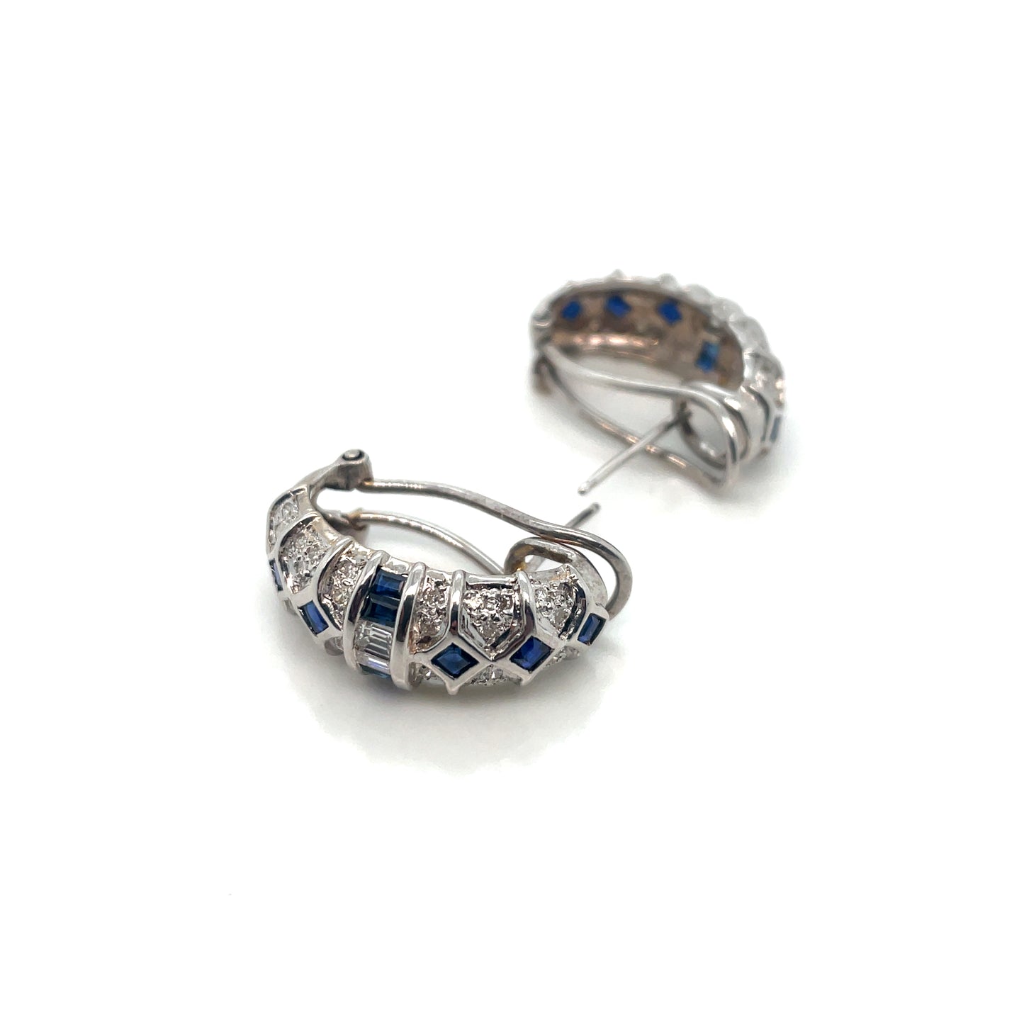14k Yellow Gold Rhodium Plated Sapphire and Diamonds Earrings