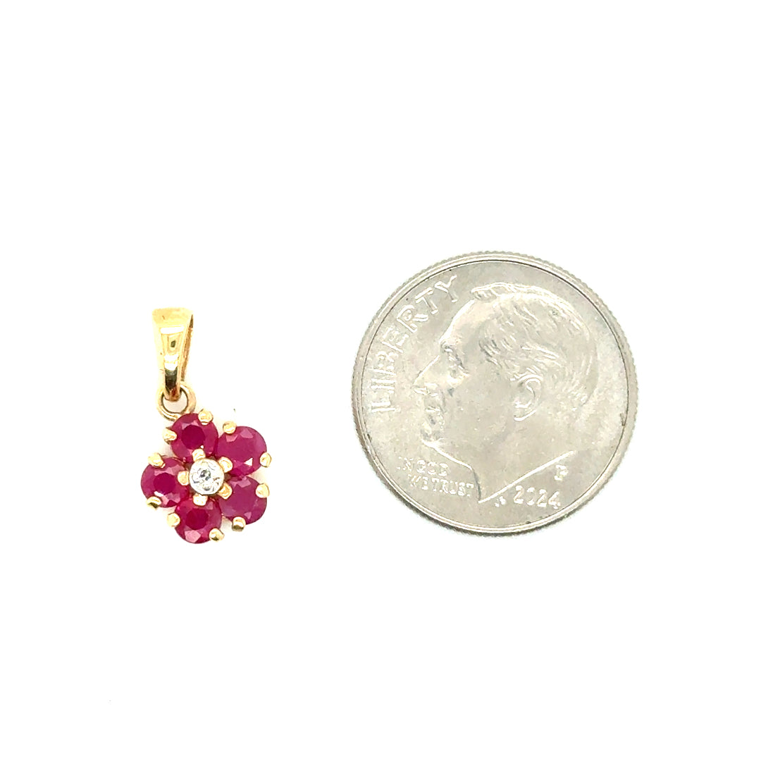 New 14k Yellow Gold Ruby and Diamond Pendant