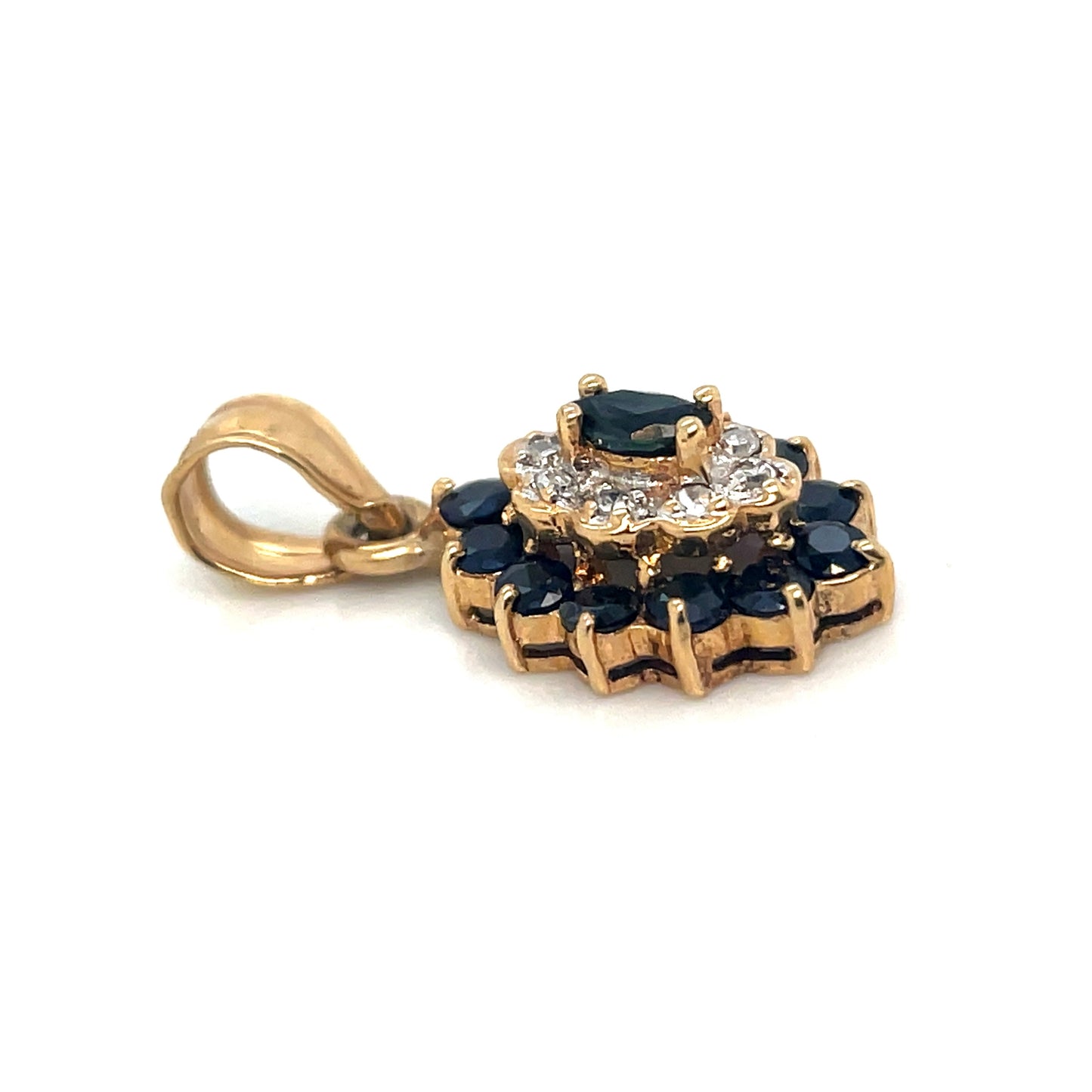 14k Yellow Gold Sapphire Diamonds Pendant