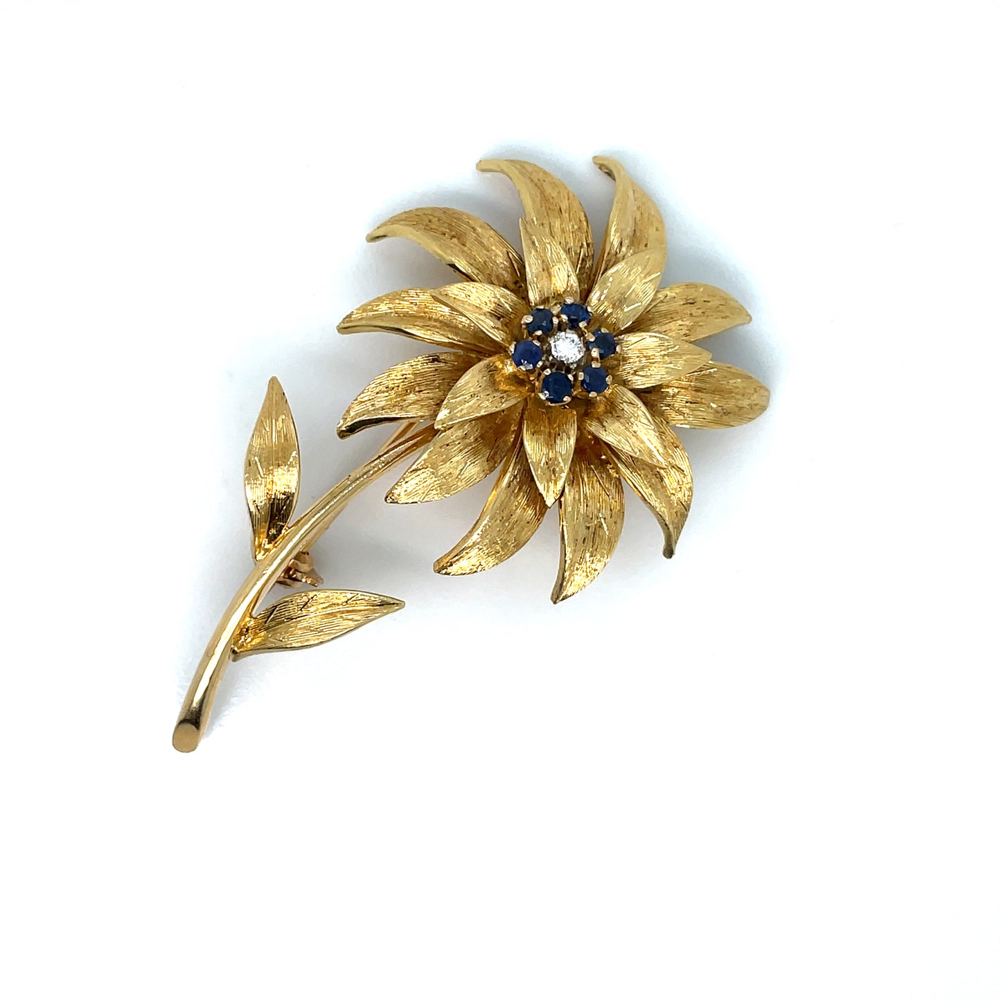 Tiffany & Co. 18k Yellow Gold Estate Sapphire and Diamond Flower Pin/Brooch