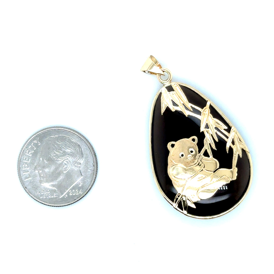 New 14k Yellow Gold Smoky Quartz Panda Pendant