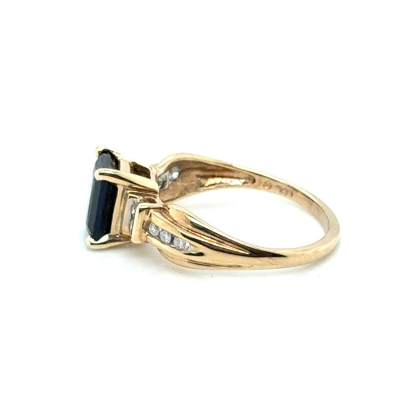 10k Yellow Gold Synthetic Sapphire and Diamonds Ring