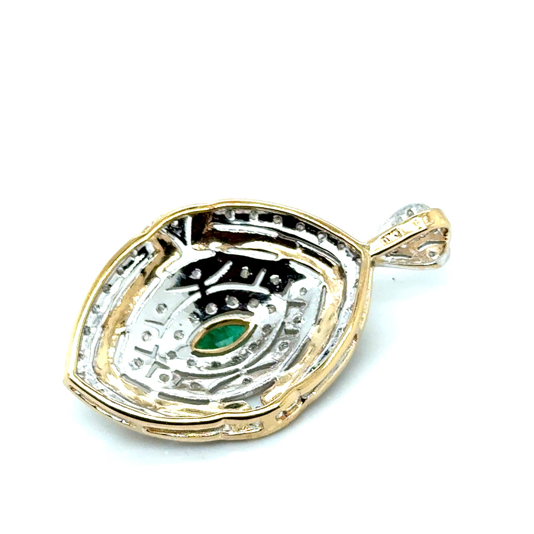 New 10k Yellow & White Gold Diamond & Colombian Emerald Pendant