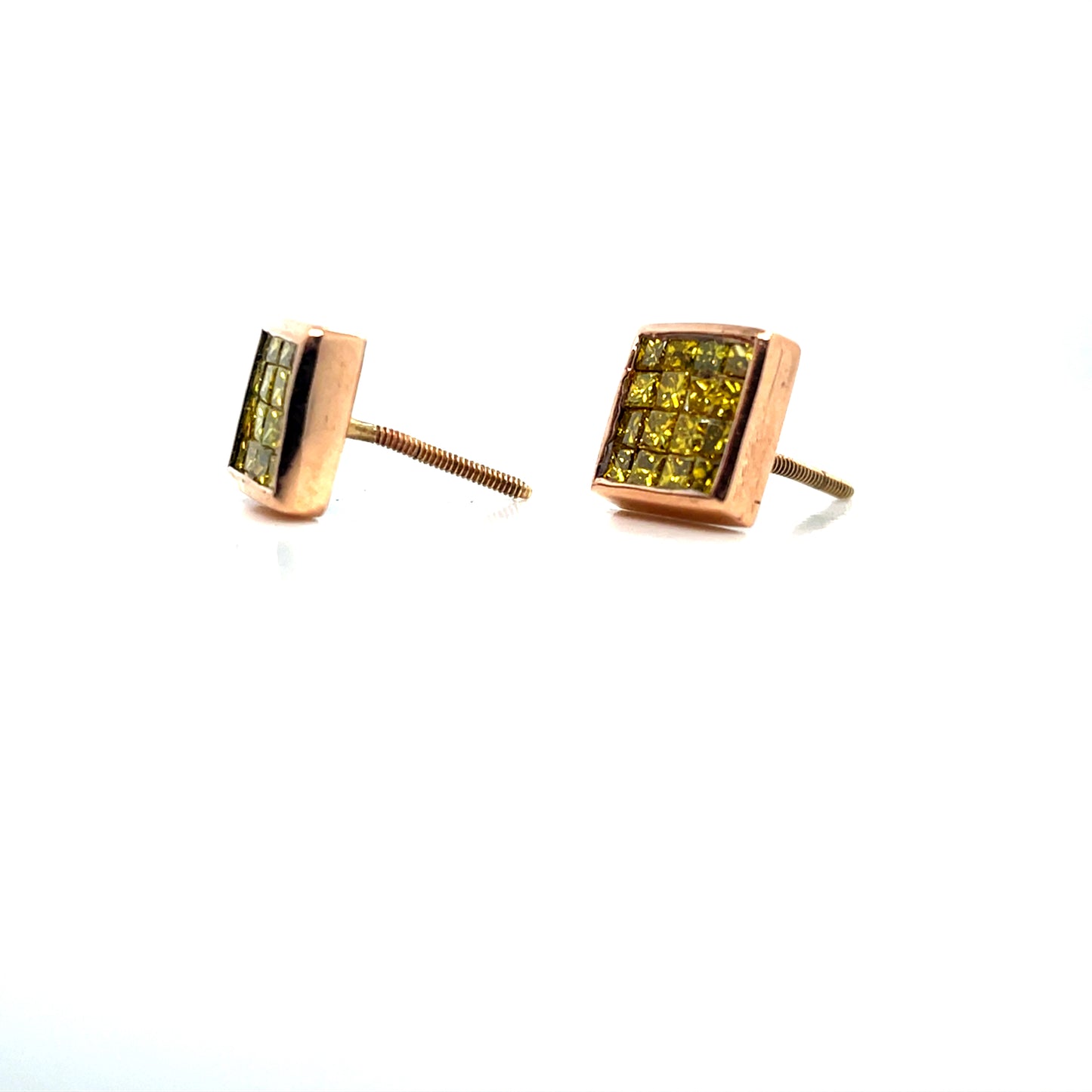 10k Rose Gold 1.12 CT TW Square Yellow Diamonds Earrings