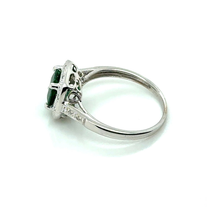 10k White Gold Synthetic Emerald and Diamonds Ring