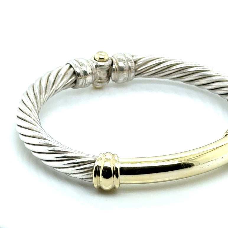 David Yurman 14k Yellow Gold and 0.925 Sterling Silver Metro Cable Bangle