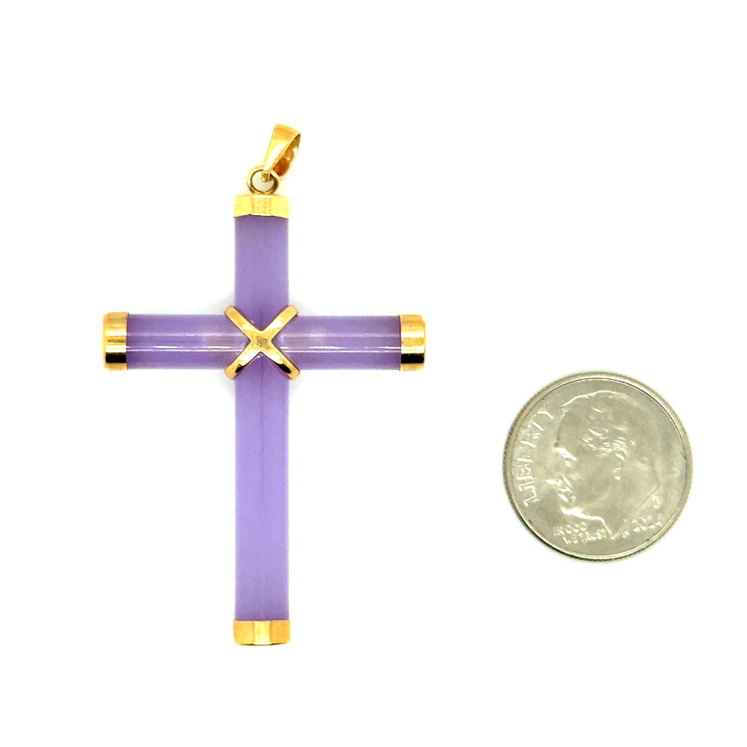 14k Yellow Gold Jade Cross Pendant
