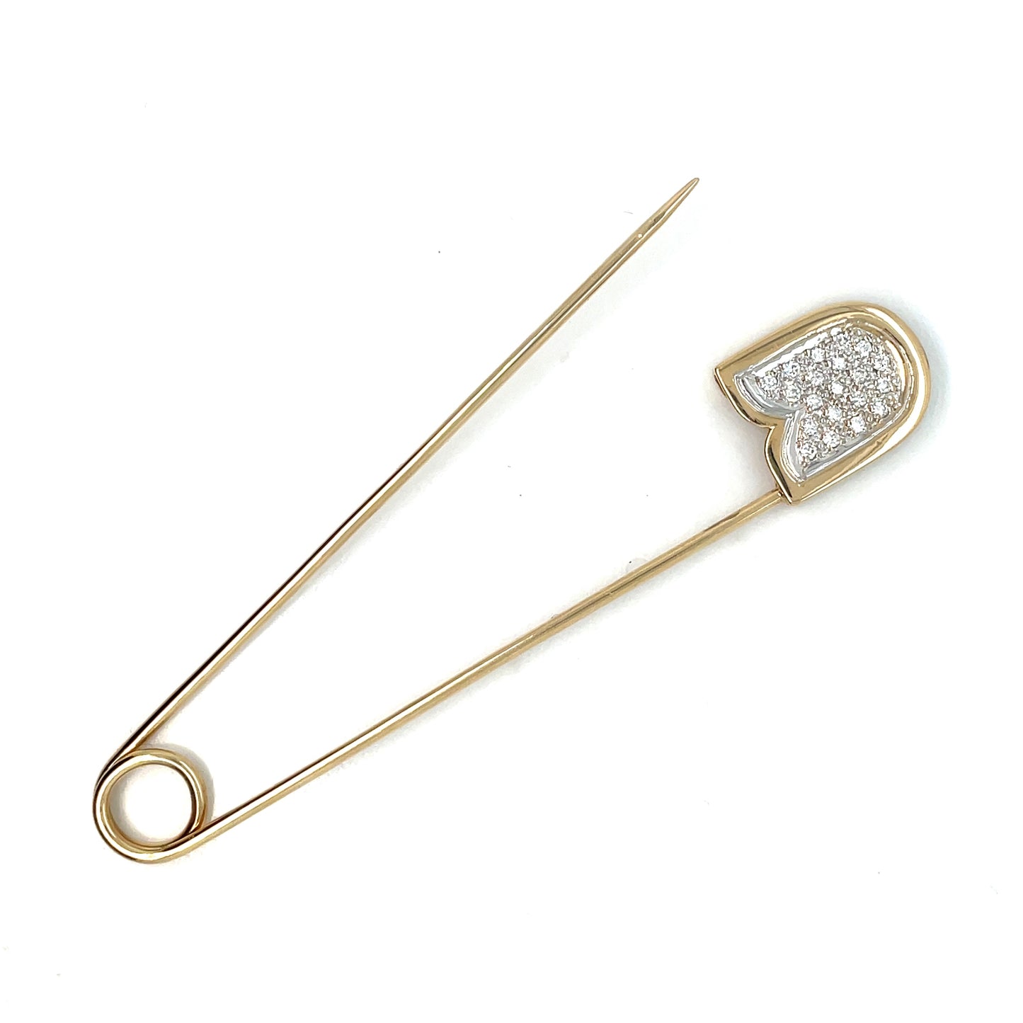 14K Yellow Gold 2-Tone Diamonds Pave Set Safety Pin