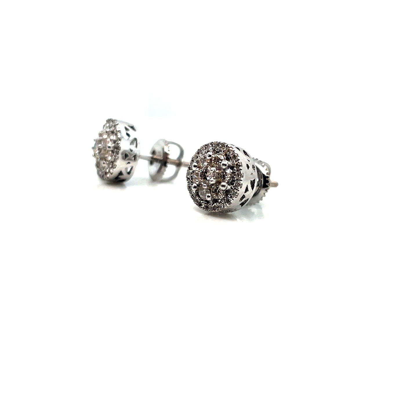 10k White Gold Circle 1 CT TW White Diamonds Earrings