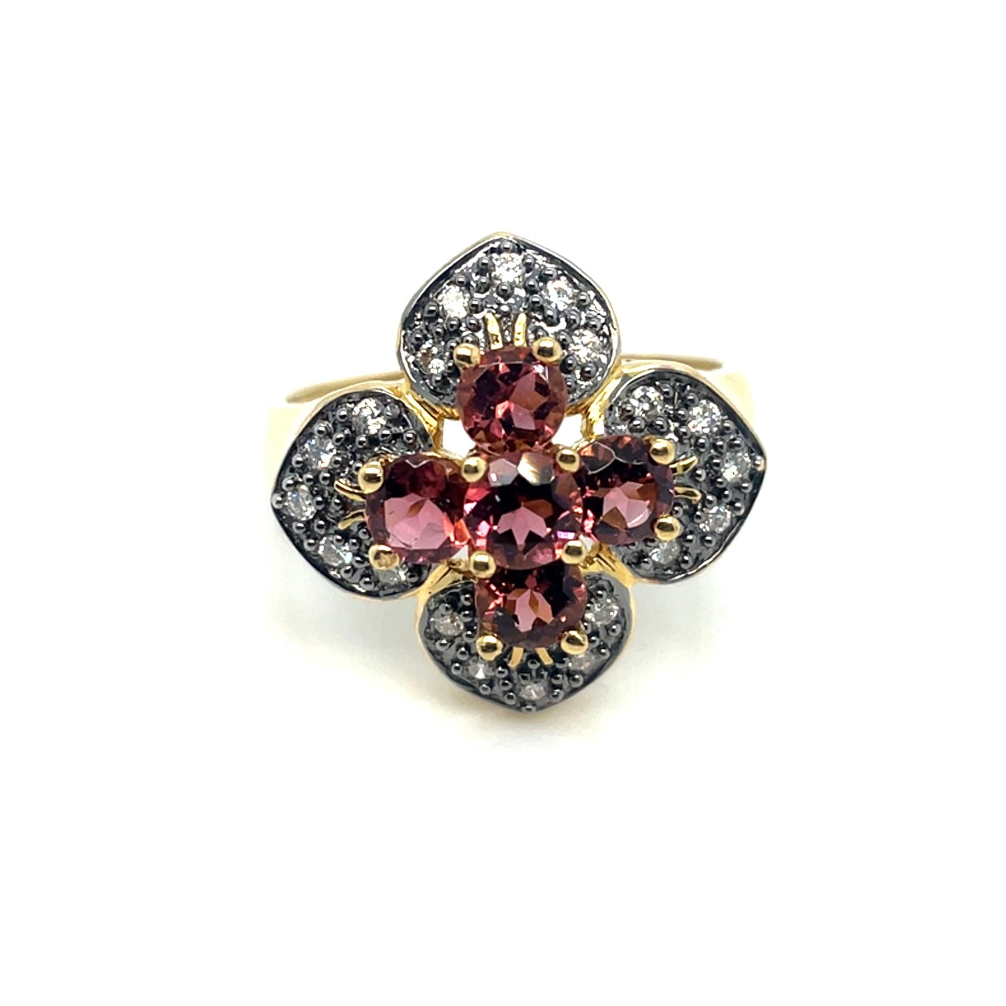 LeVian 18k Yellow Gold and Black Rhodium Pink Tourmaline and 0.30 CT TW Diamonds Ring