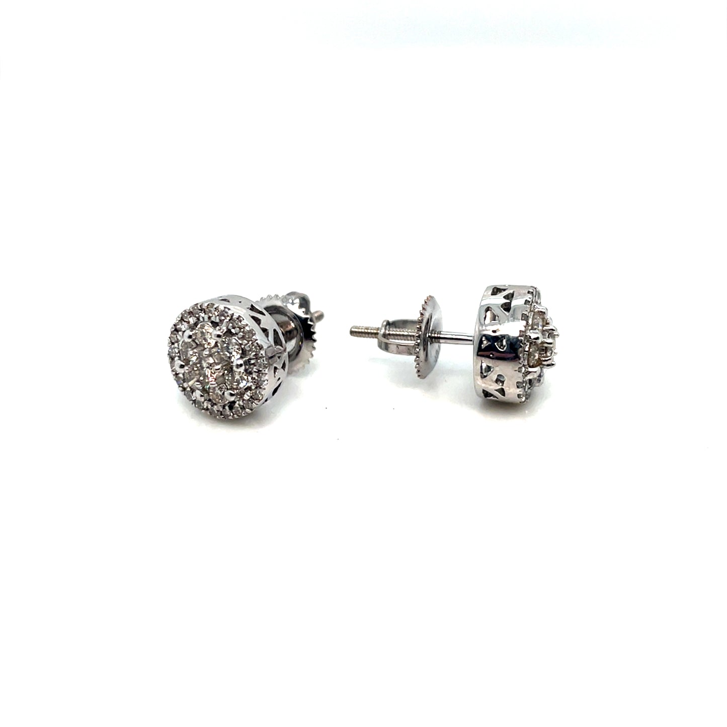 10k White Gold Circle 1 CT TW White Diamonds Earrings