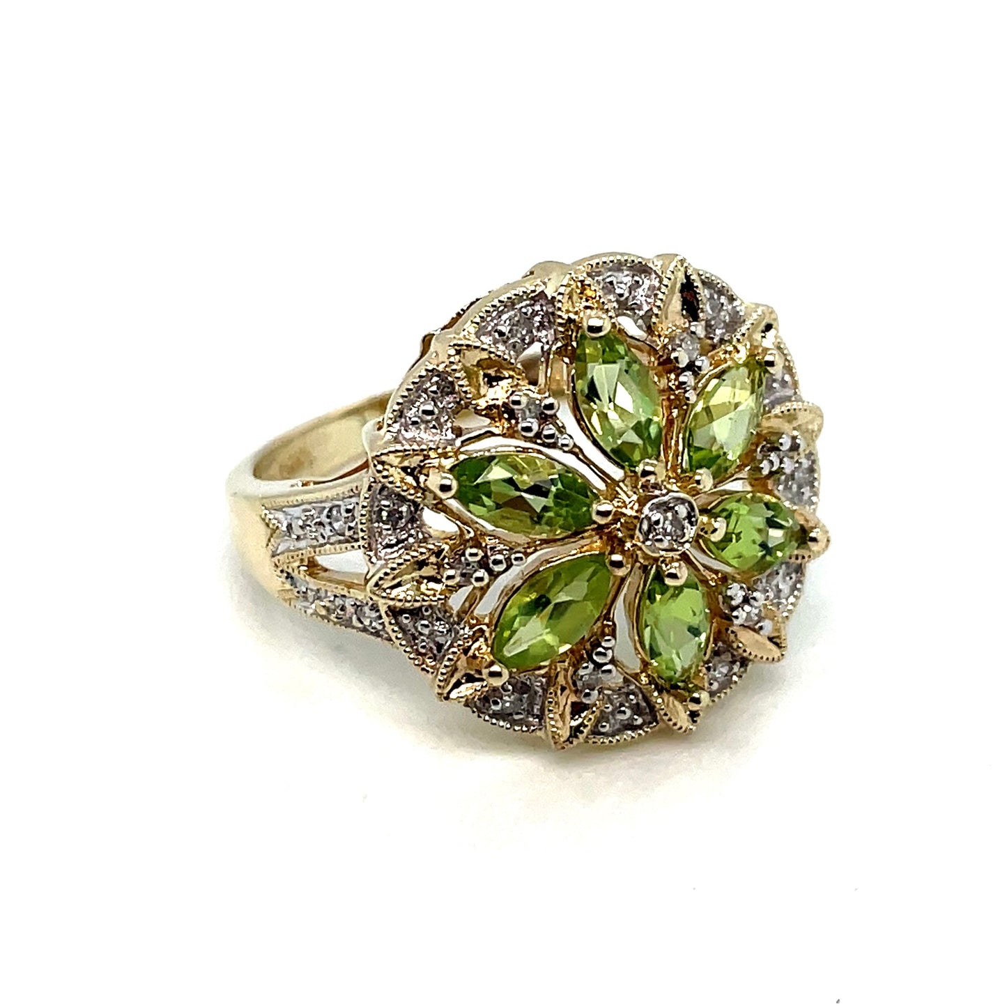 10k Yellow Gold Peridot Diamond Ring