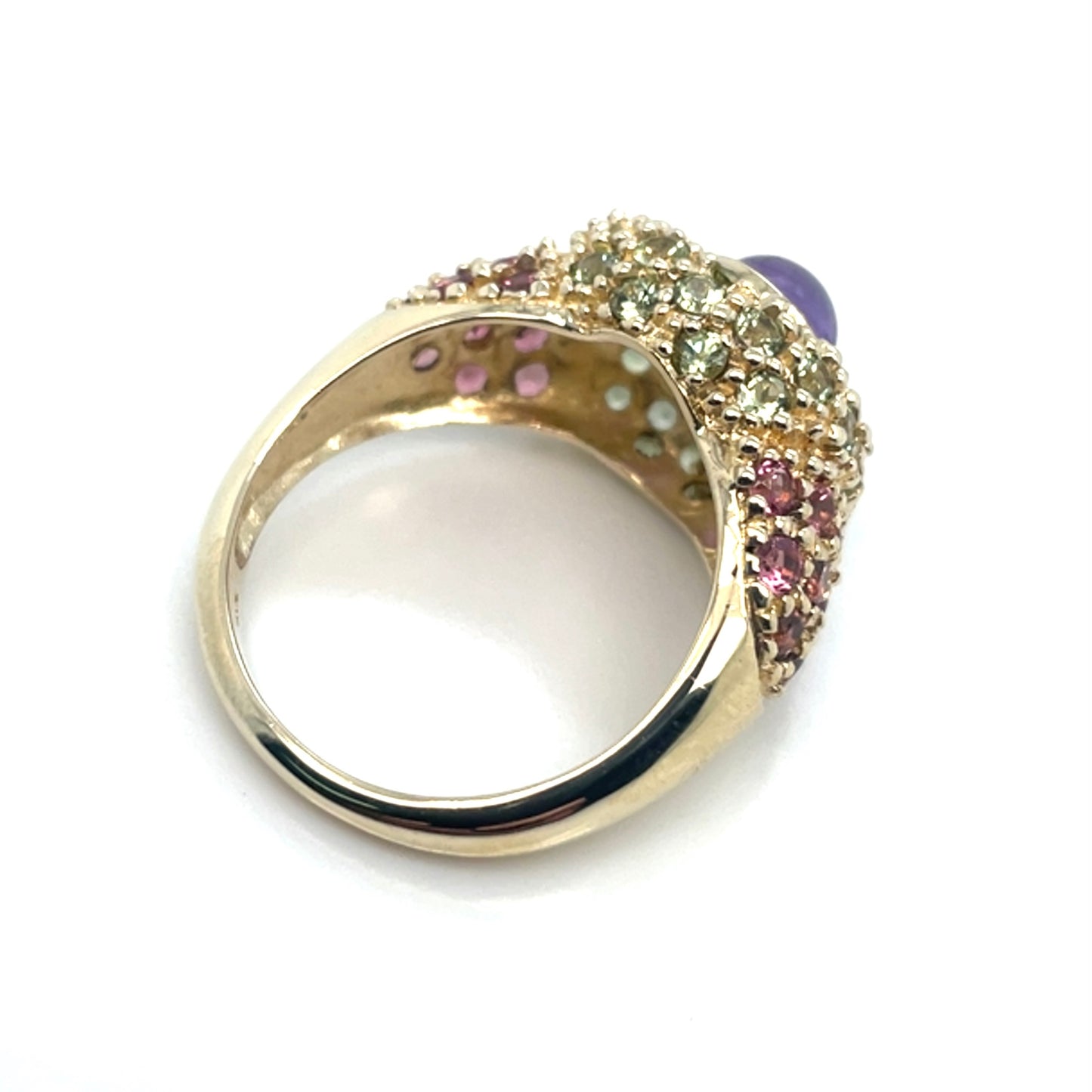 10k Yellow Gold Pink and Green Tourmaline with Purple Amethyst Ring