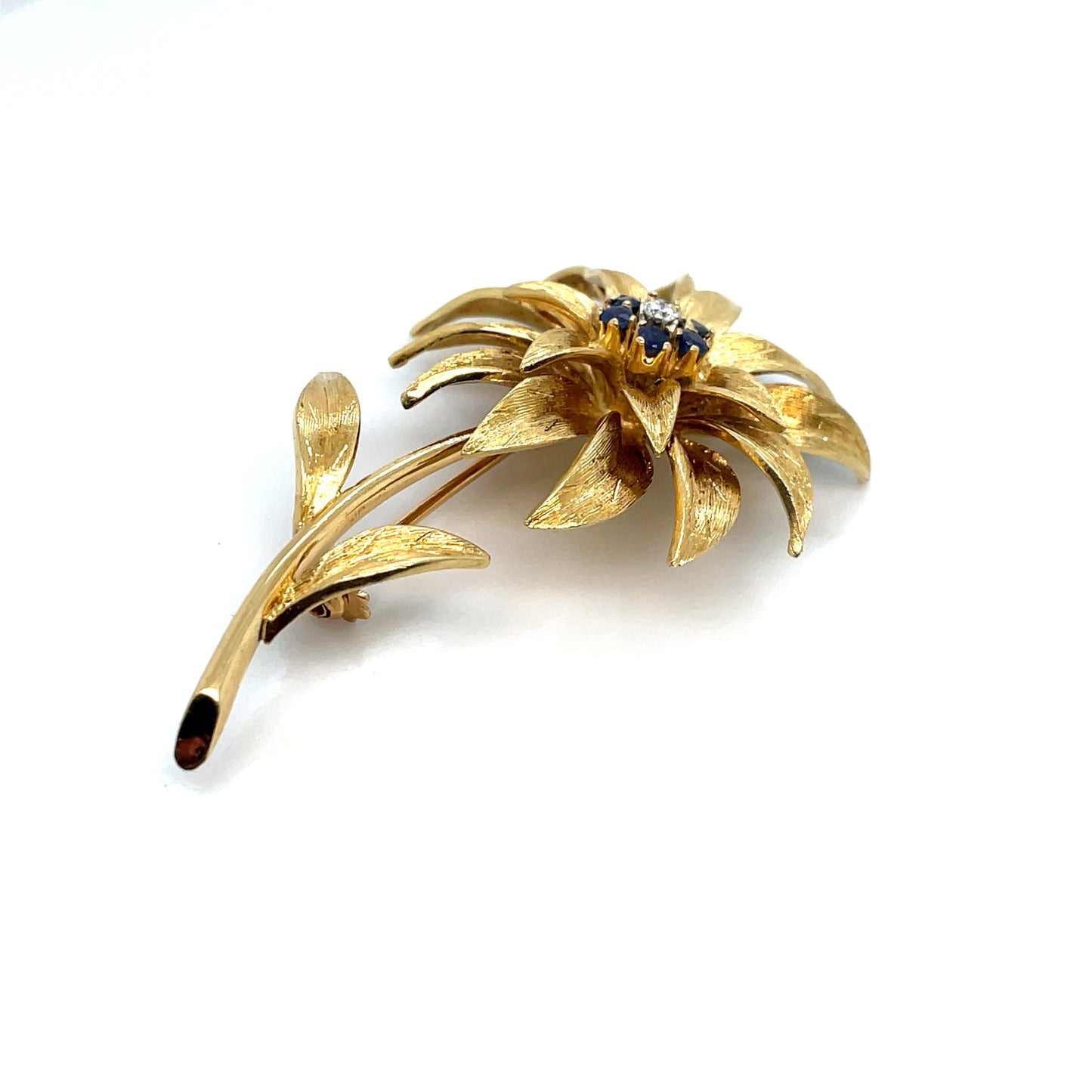 Tiffany & Co. 18k Yellow Gold Estate Sapphire and Diamond Flower Pin/Brooch