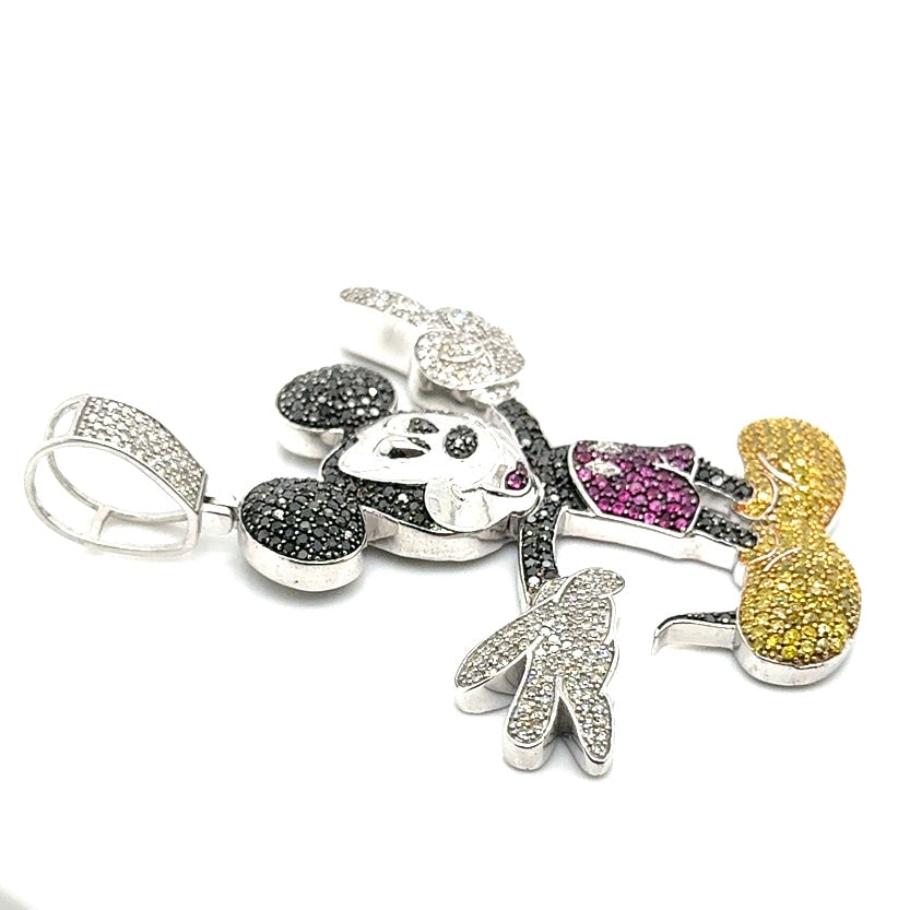 10k White Gold Multi Color 10.5 CT TW Diamonds Mickey Mouse Pendant