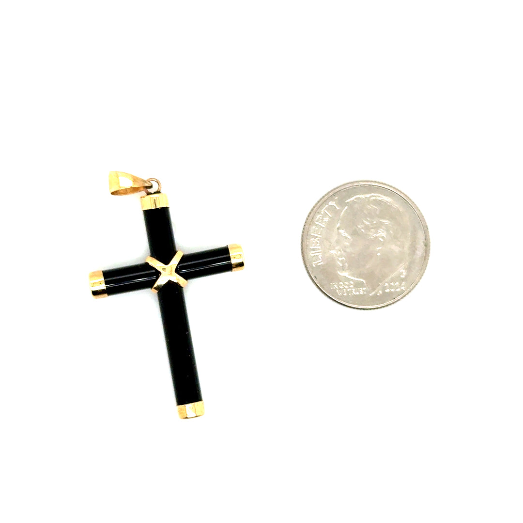 14k Yellow Gold Onyx Cross Pendant