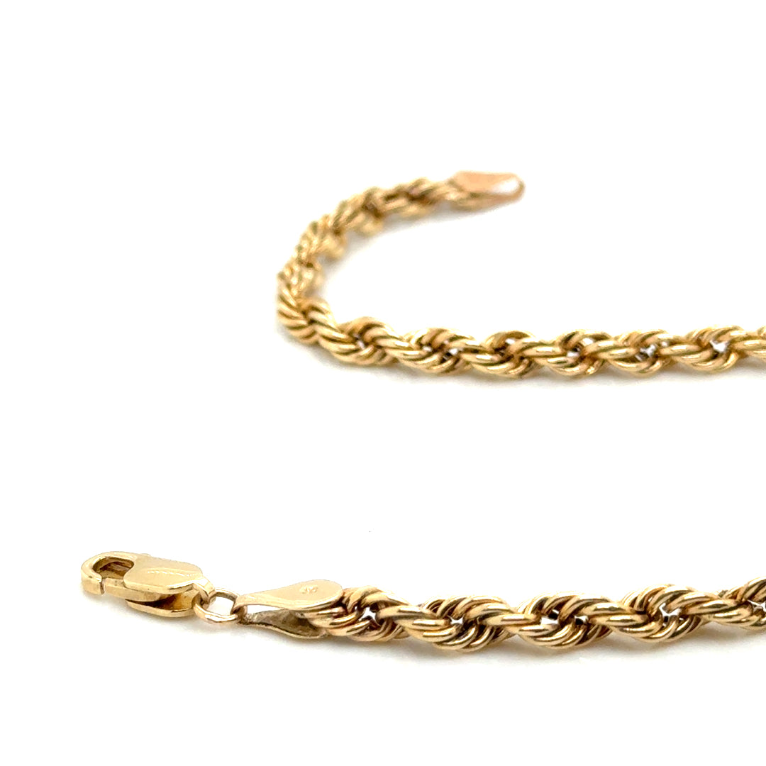 New 10k Yellow Gold Italy Men’s Rope Chain Bracelet