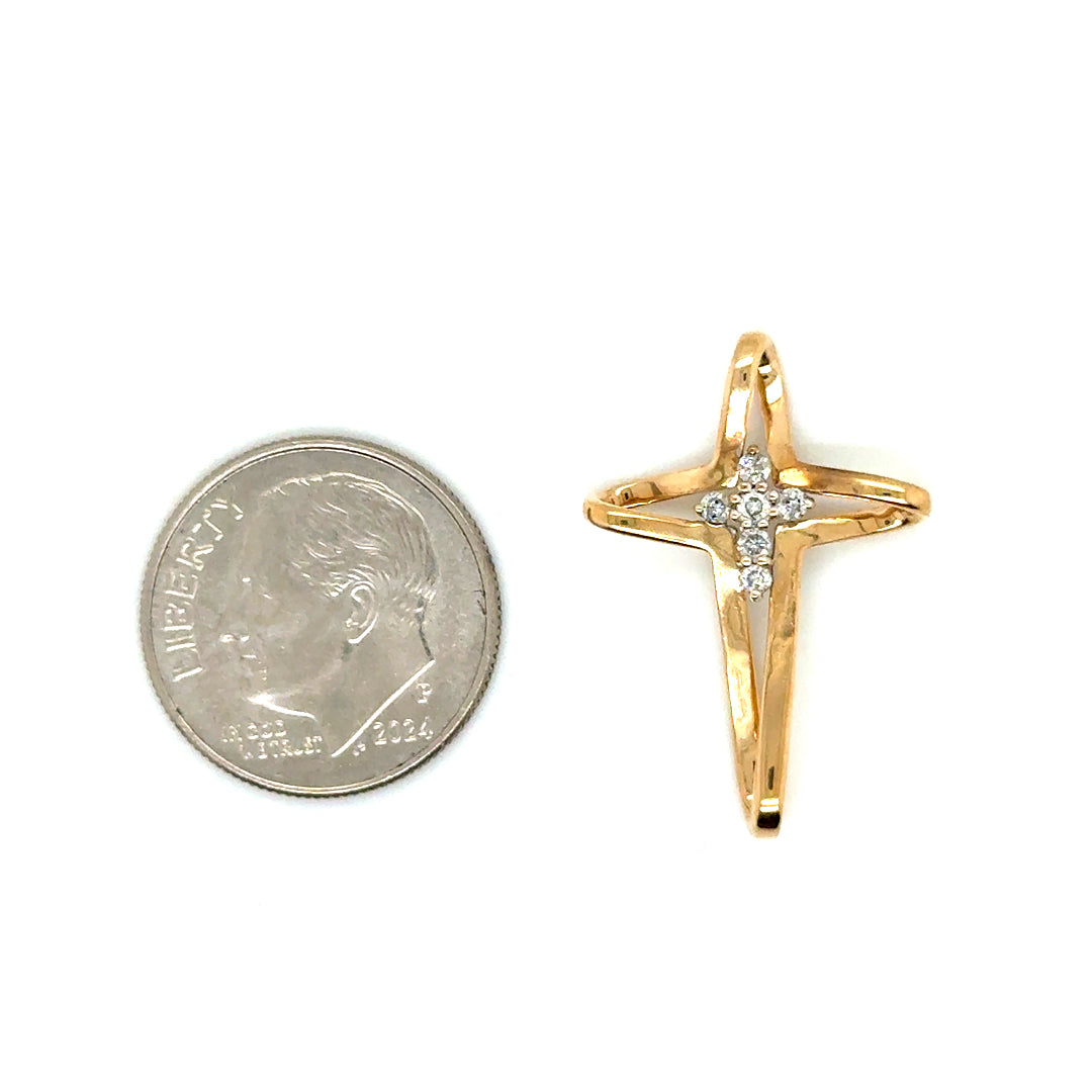 New 14k Yellow Gold Diamond Cross Pendant