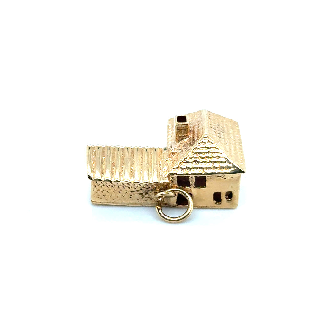 New 14k Yellow Gold House with Car, Pink Tourmaline and Sapphire Pendant
