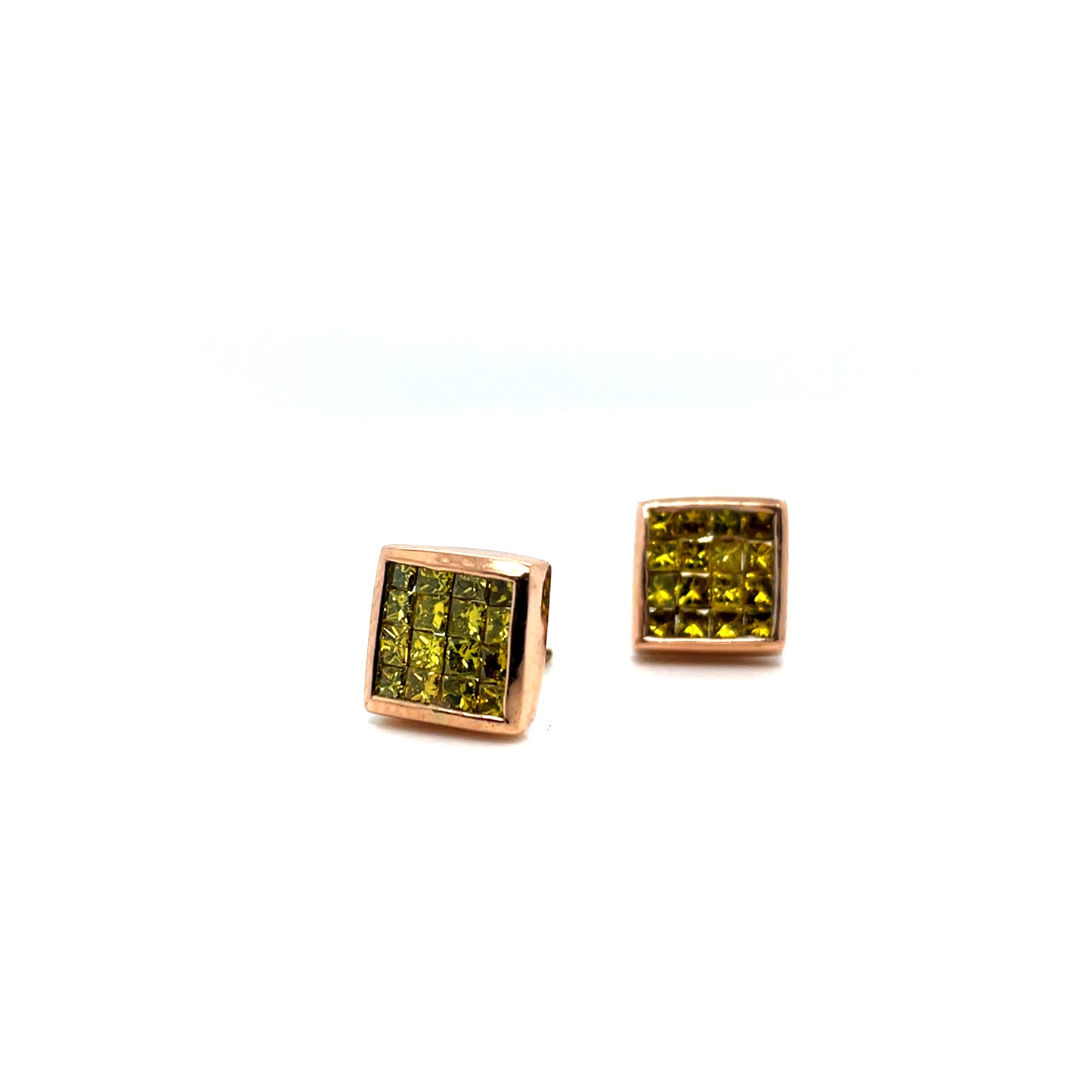 10k Rose Gold 1.12 CT TW Square Yellow Diamonds Earrings
