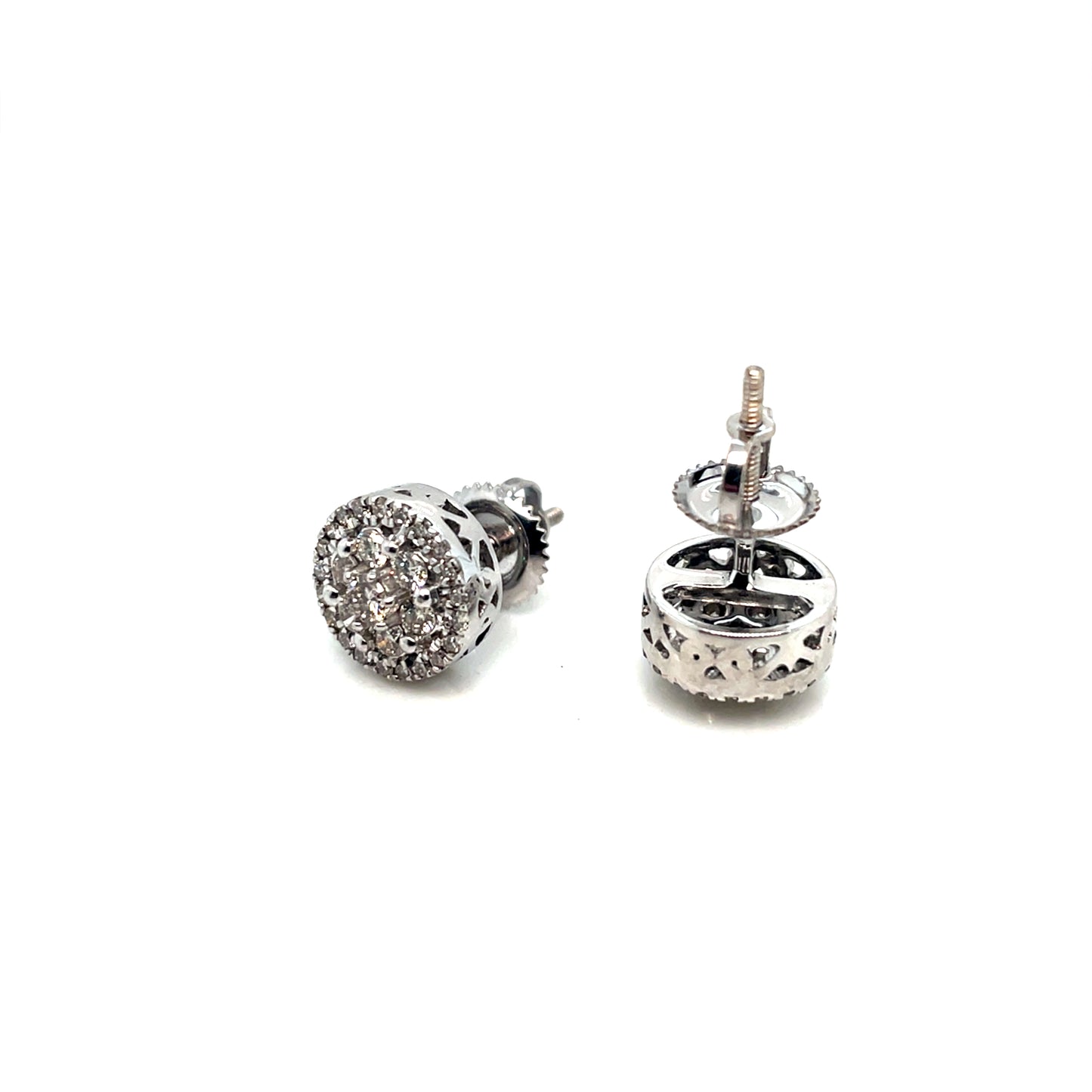 10k White Gold Circle 1 CT TW White Diamonds Earrings