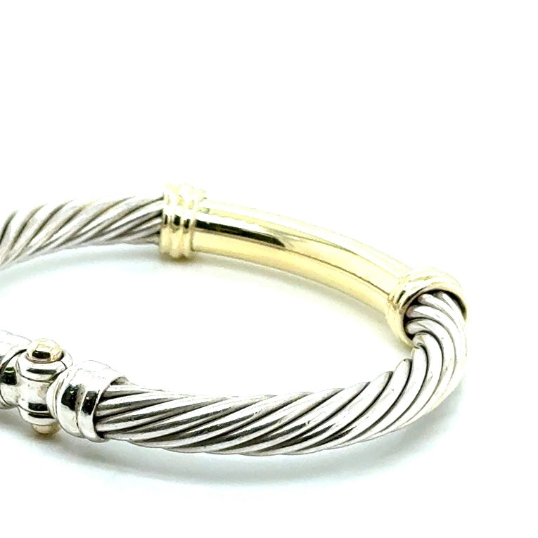 David Yurman 14k Yellow Gold and 0.925 Sterling Silver Metro Cable Bangle