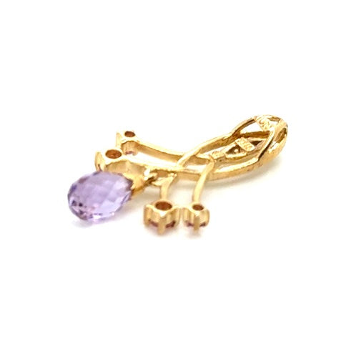10k Yellow Gold Teardrop Purple Amethyst and Tourmaline Pendant