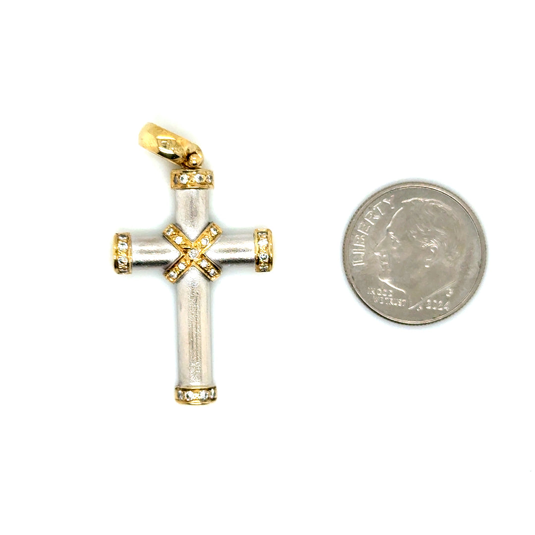 18k Yellow & White Gold Custom-made Diamond Cross Pendant