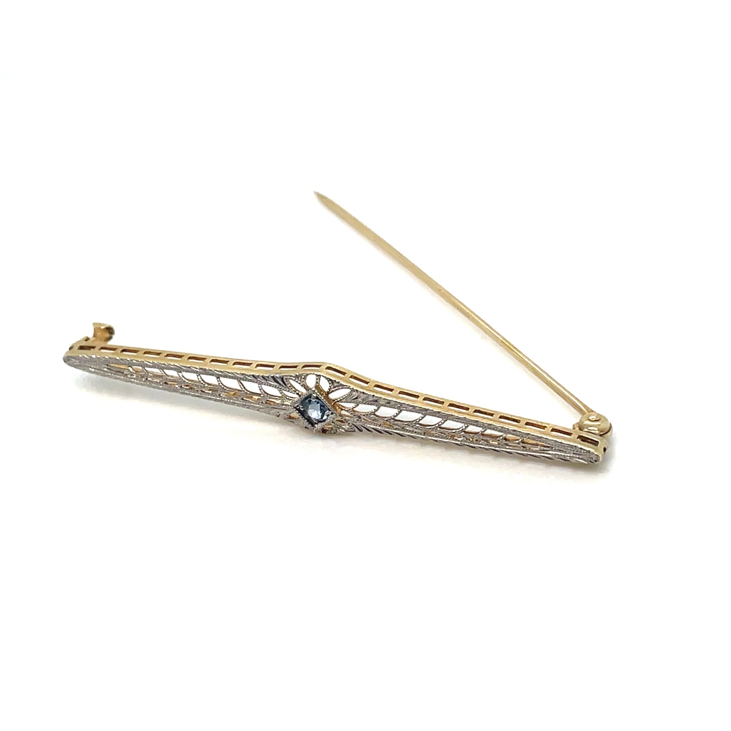 14k Yellow and White Gold Sapphire Pin